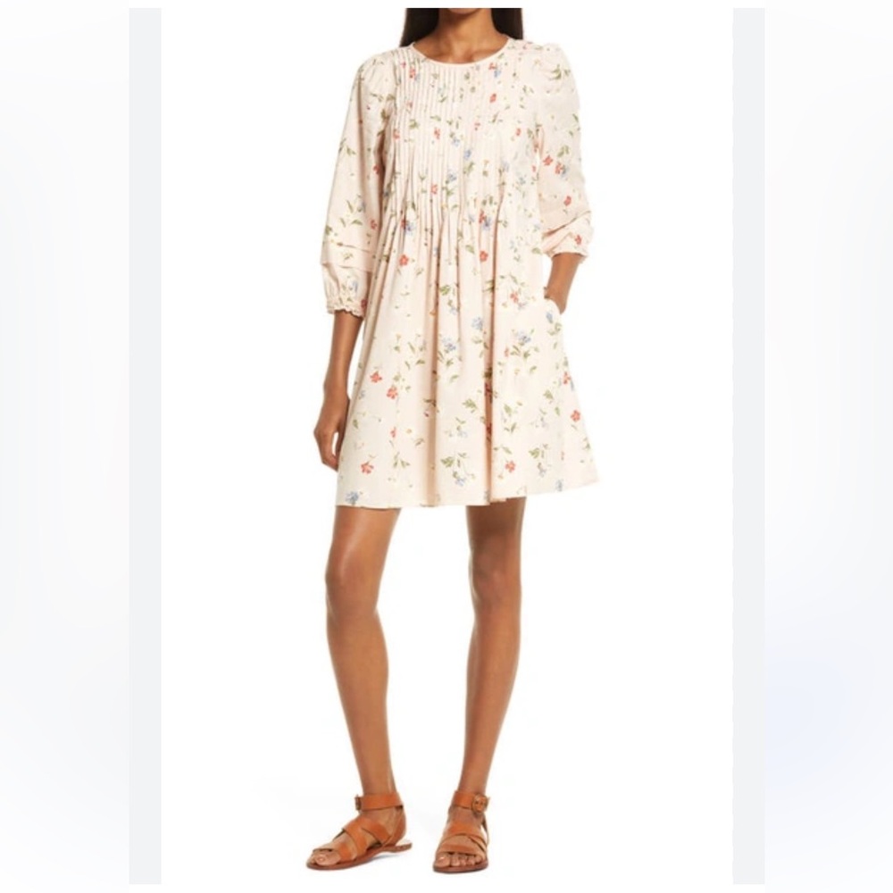 Madewell Seaside Floral Pintuck Puff Sleeve Minidress